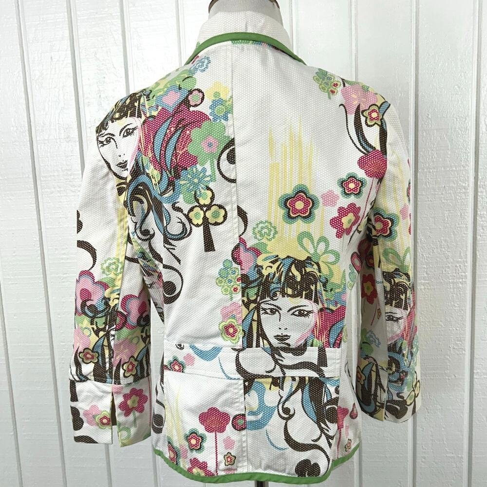 Bisou Bisou Printed Blazer Artsy Y2K Retro Button Jacket Women Size 14 - Picture 10 of 10